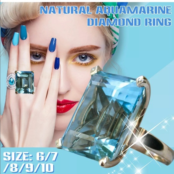 Natural Aquamarine 14K Gold Plated Ring, beautiful Ring, shiny Ring. - Picture 4 of 5